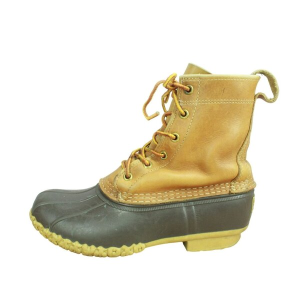 LL Bean Brown Leather Lace Up Round Toe Insulated Ankle Duck Boots Size 6 M - Picture 1 of 10